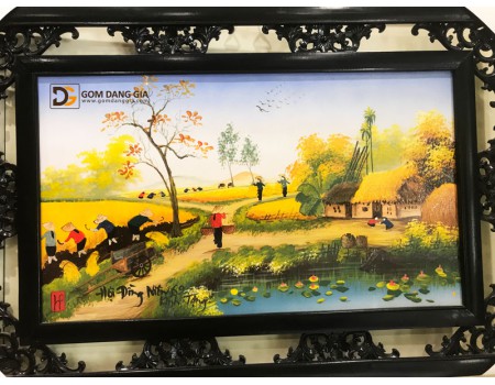 Tranh sứ khung Bát Tràng họa tiết cảnh đồng quê Tranh sứ khung Bát Tràng họa tiết cảnh đồng quê